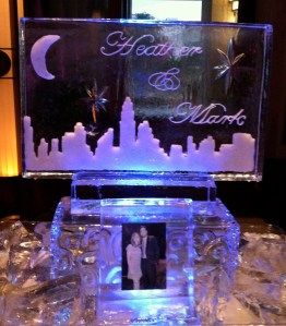 City Skyline Ice Sculpture with Engagement Photo