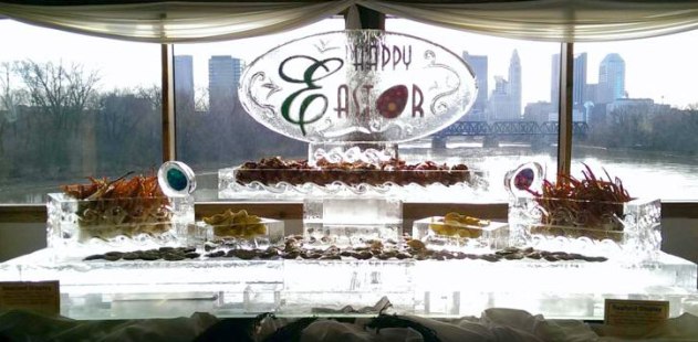 Happy-Easter-Ice-Sculpture-and-Seafood-Display